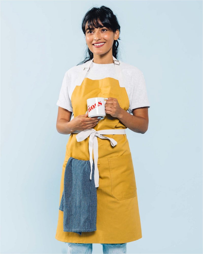 Caldo Daily Cotton Kitchen Apron for Cooking- Mens and Womens Professional Chef or Server Bib Apron - Adjustable Straps with Pockets and Towel Loop (Mustard) - Image 3